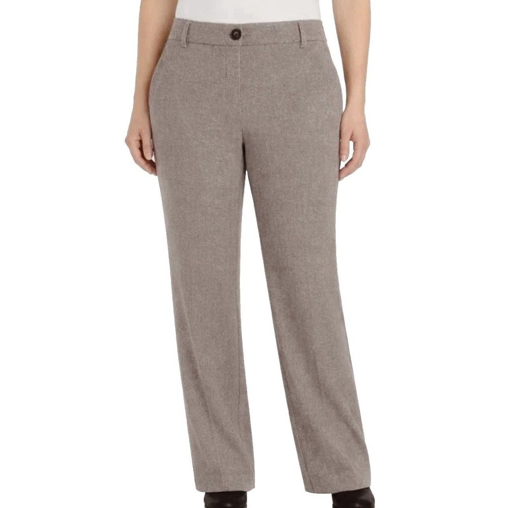 NWT Hilary Radley Women's 12 Brown Straight Leg Dress Pants Herringbone Brushed